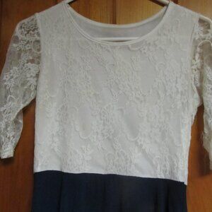 Navy Blue and white Lace Dress Size 6 Short Sleeve Dresses Special Occassion